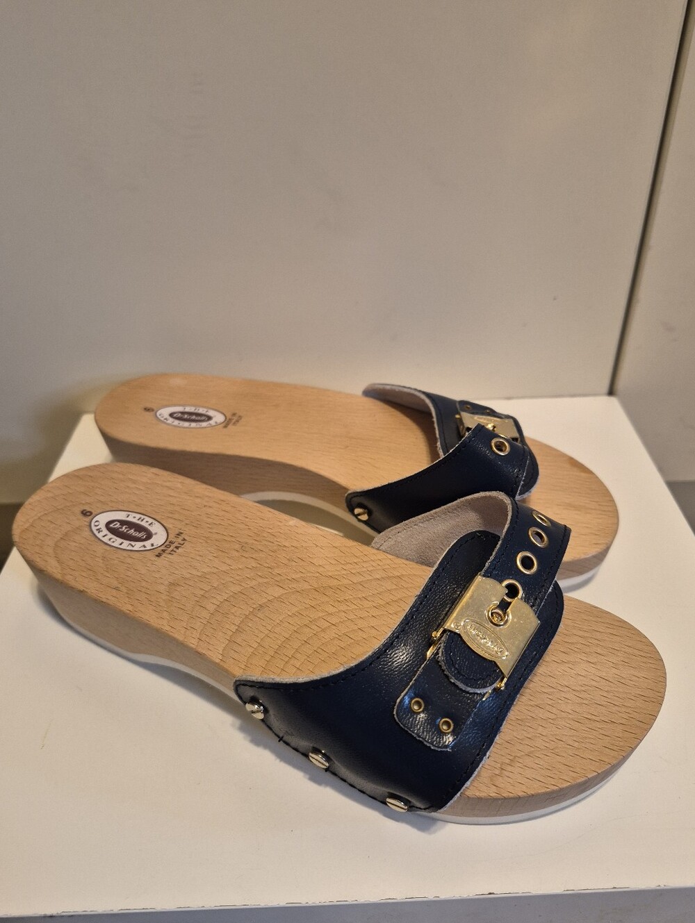 Dr. Scholl's The Original Navy Blue Leather Exercise Sandals Sz. 6 Italian Made!